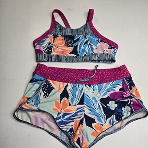 Athleta Girl's Bikini Shorts Set Sun Spray Floral  Size Large 12. NWOT   A10